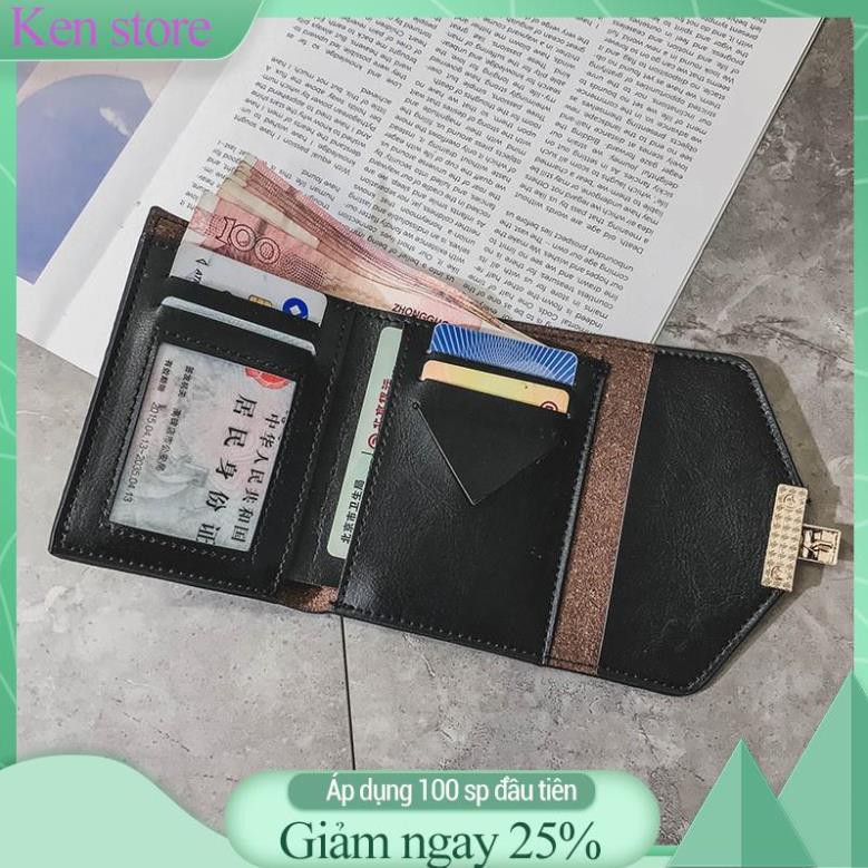 Ví Nữ Ngắn Mini Nhỏ Gọn Giá Rẻ Kiểu Da Khoang Vân Chìm Phong Cách Retro Cá Tính Kết Hợp Khóa Vuông Sang Trọng Và Độc Đáo