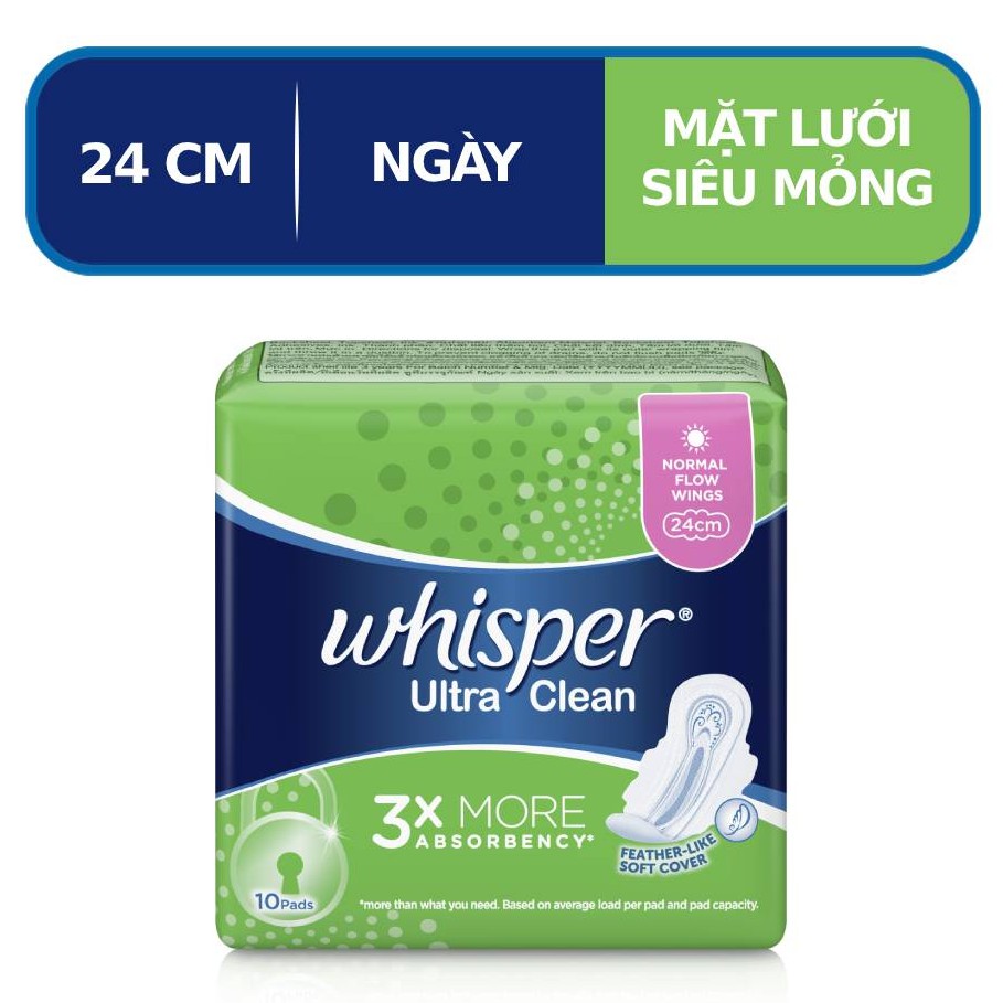 Băng vệ sinh Whisper Ultra Clean Có cánh 24cm (10 miếng)