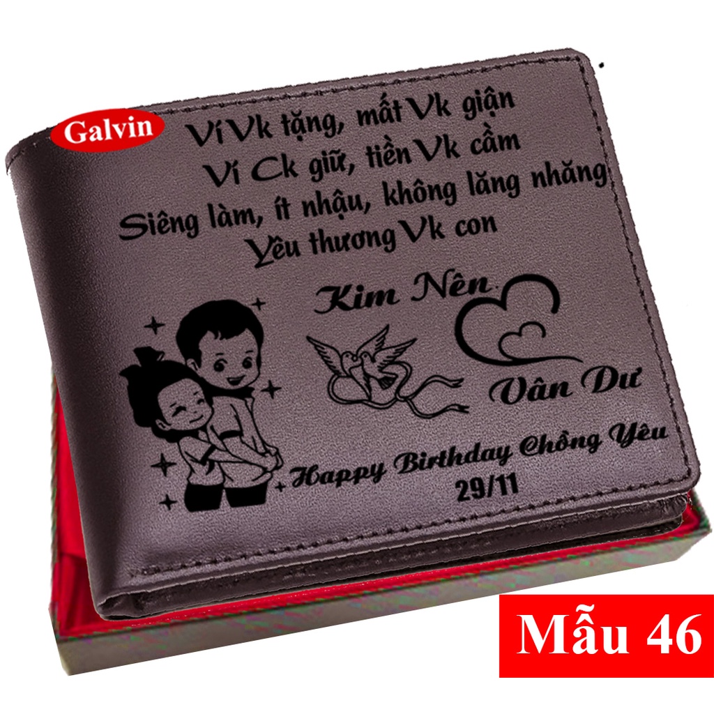 Ví nam da bò khắc tên hình ảnh theo yêu cầu - Quà tặng