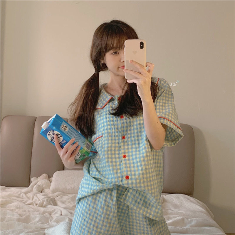 Bộ Đồ Ngủ Ngắn Tay Xinh Xắn Theo Phong Cách Hàn Quốc Cho Nữ