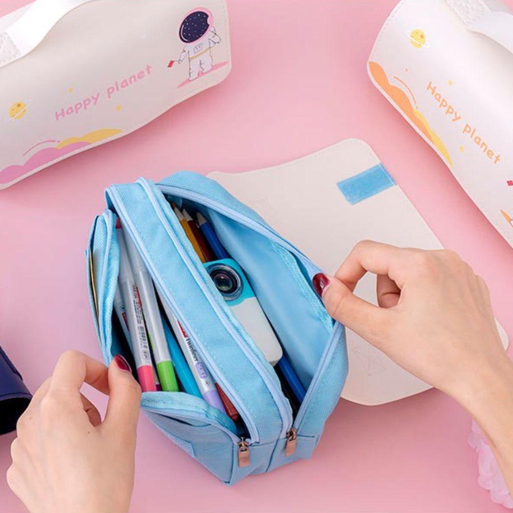 Túi Đựng Bút Hai Lớp Họa Tiết Hành Tinh Dễ Thương Cho Học Sinh