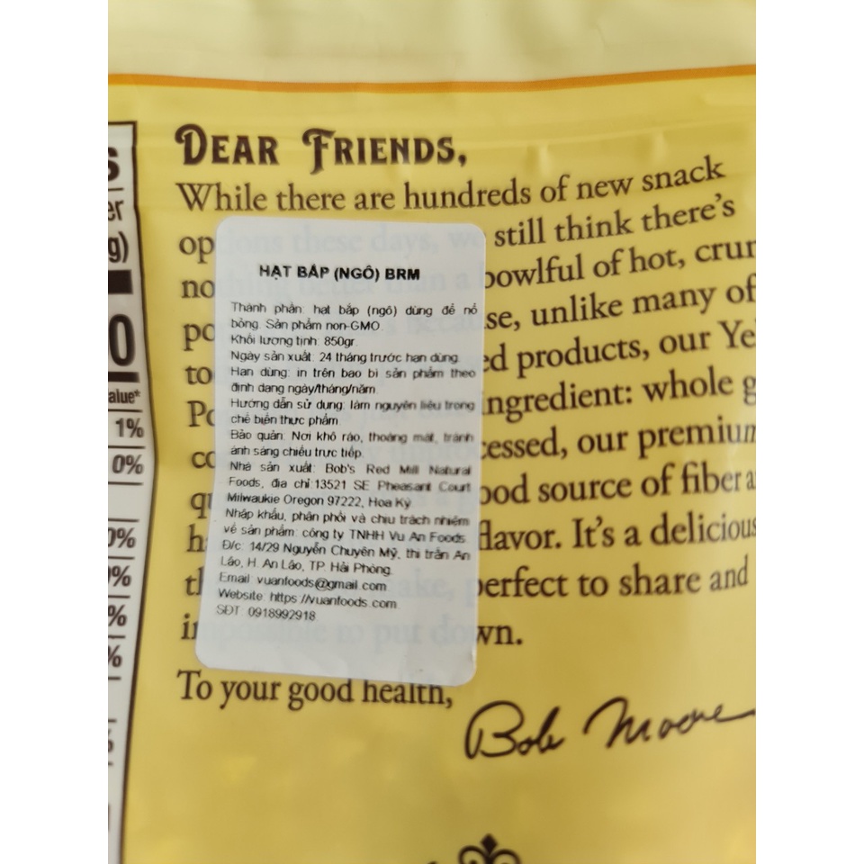 [850g] Hạt bắp nổ (Bỏng ngô) [USA] BOB’S RED MILL Popcorn (van-hk5)