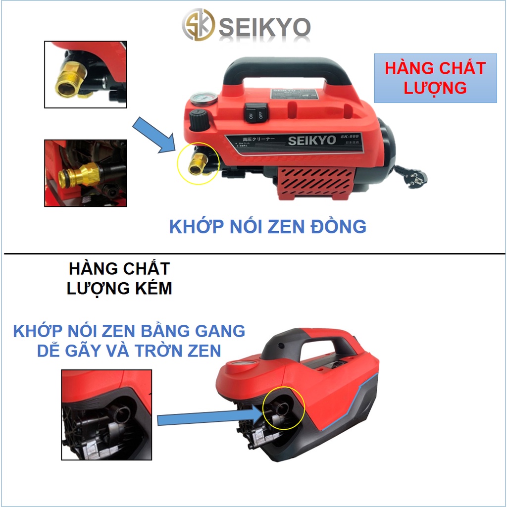 Máy rửa xe Seikyo SK 999 -11,4kg Thân máy - Có chỉnh áp - Công suất 2500W