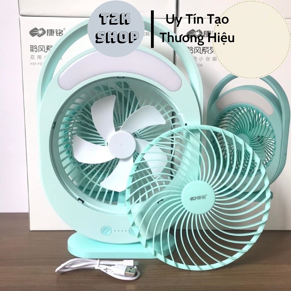 Quạt sạc tích điện mini có đèn led KM-F0336 để bàn cầm tay gấp gọn tiện lợi - T2K Shop