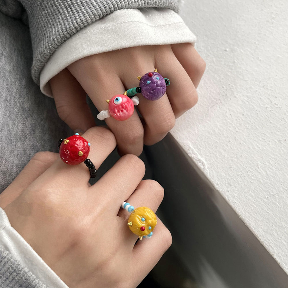 Nhẫn Đeo Ngón Tay Hình Đầu Động Vật Hoạt Hình Vui Nhộn Thời Trang Mùa Hè Phong Cách Hàn Quốc