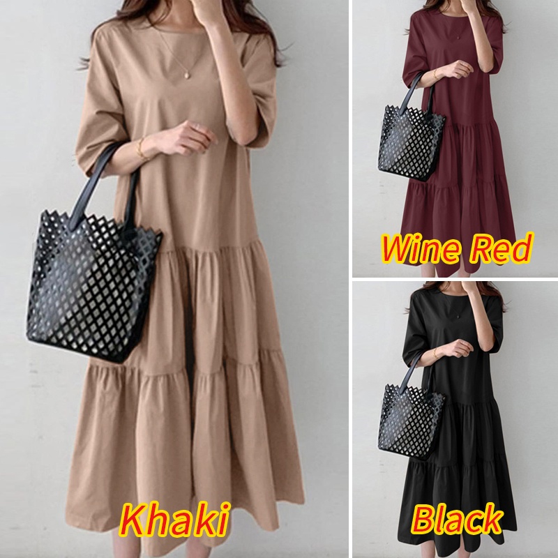 Đầm nữ ZANZEA tay lỡ cổ tròn thanh lịch thời trang