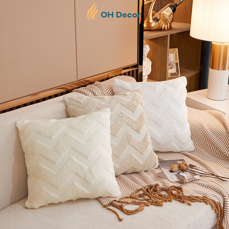 Gối tựa lưng gối sofa nhung lông mềm mịn cao cấp gối vuông trang trí sofa hiện đại sang trọng OH Decor