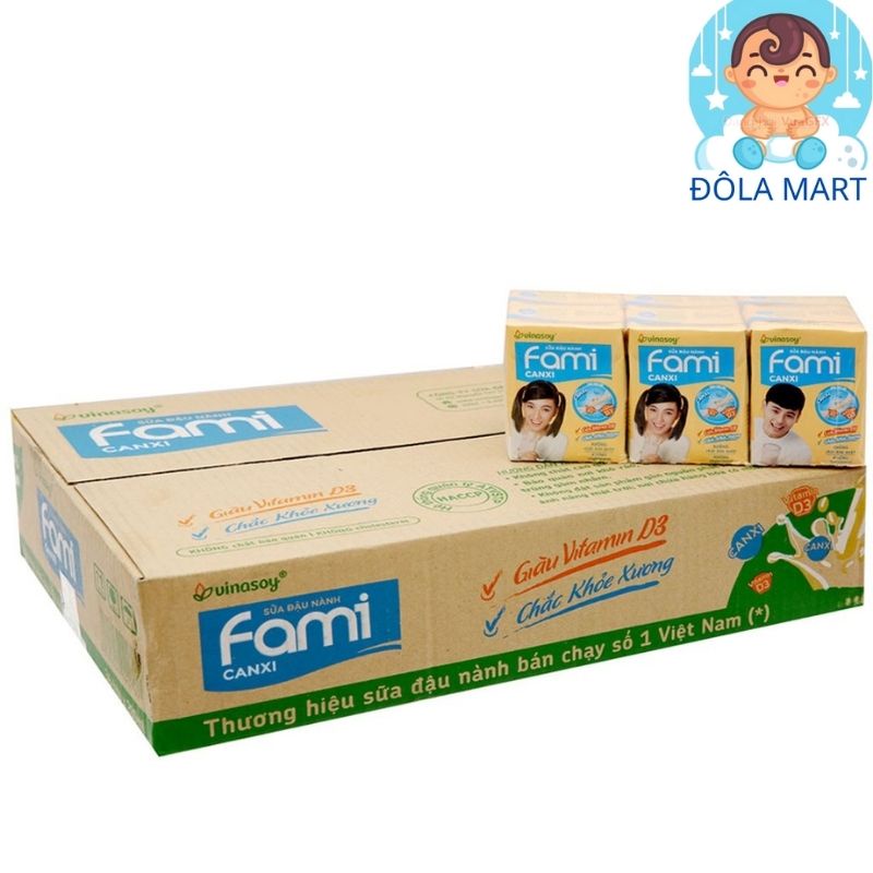 Thùng Sữa đậu nành Fami nguyên chất, can xi ( hộp 200ml)