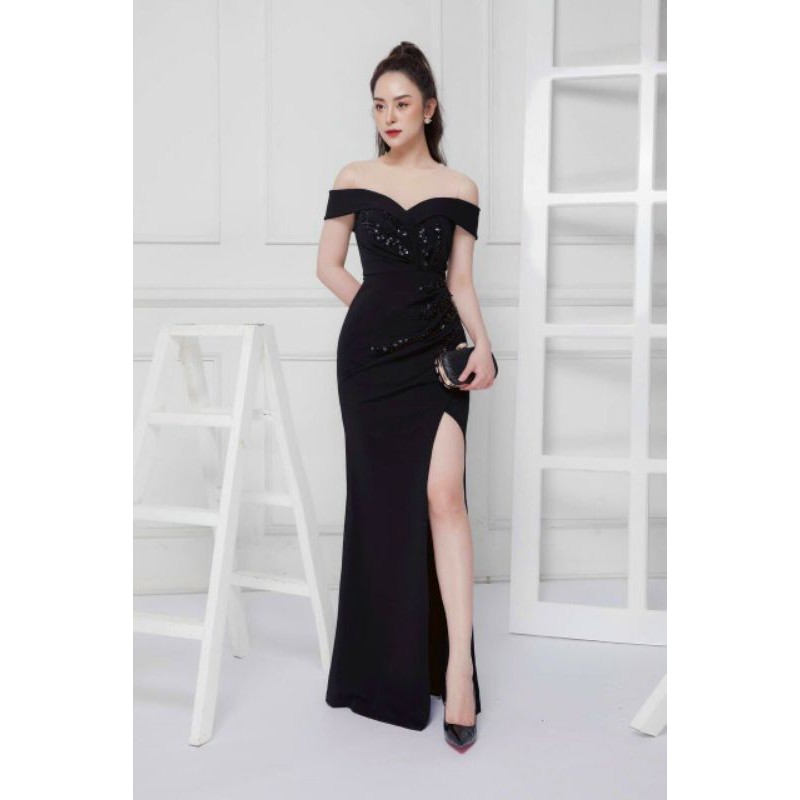 Đầm dạ hội rớt vai kèm ảnh thật tặng hoa tai thời trang xinh xắn | BigBuy360 - bigbuy360.vn