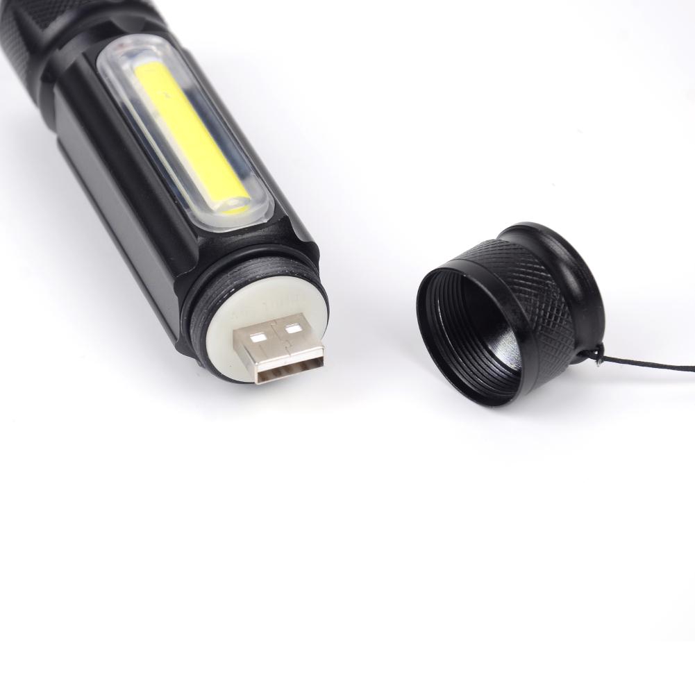 Đèn pin T6 COB LED độ sáng 10000 có thể thu phóng ánh sáng 4 chế độ và sạc lại được qua cổng USB