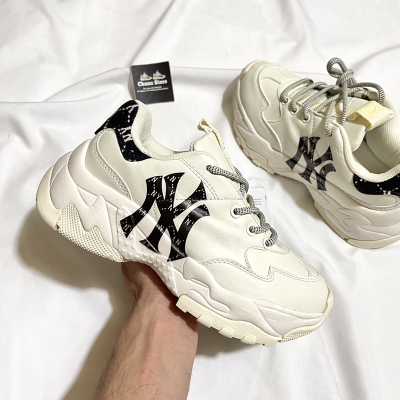 Giày thể thao MLB NY gót nỉ đen mới, giày ML B kem thời trang mono NY cao cấp full box bảo vệ 1:1 trung