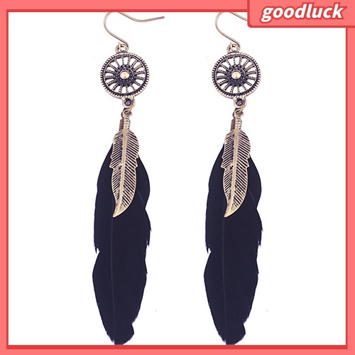 Đôi khuyên tai dài gắn lông vũ phong cách vintage thời trang cho nữ