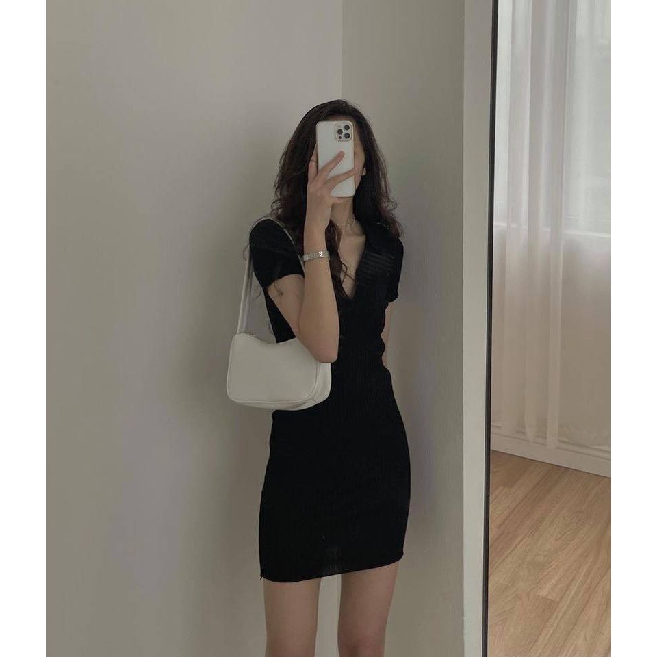 Đầm Body Dress 2021 Hàn Quốc Dongdaemun Thun gân dệt kim