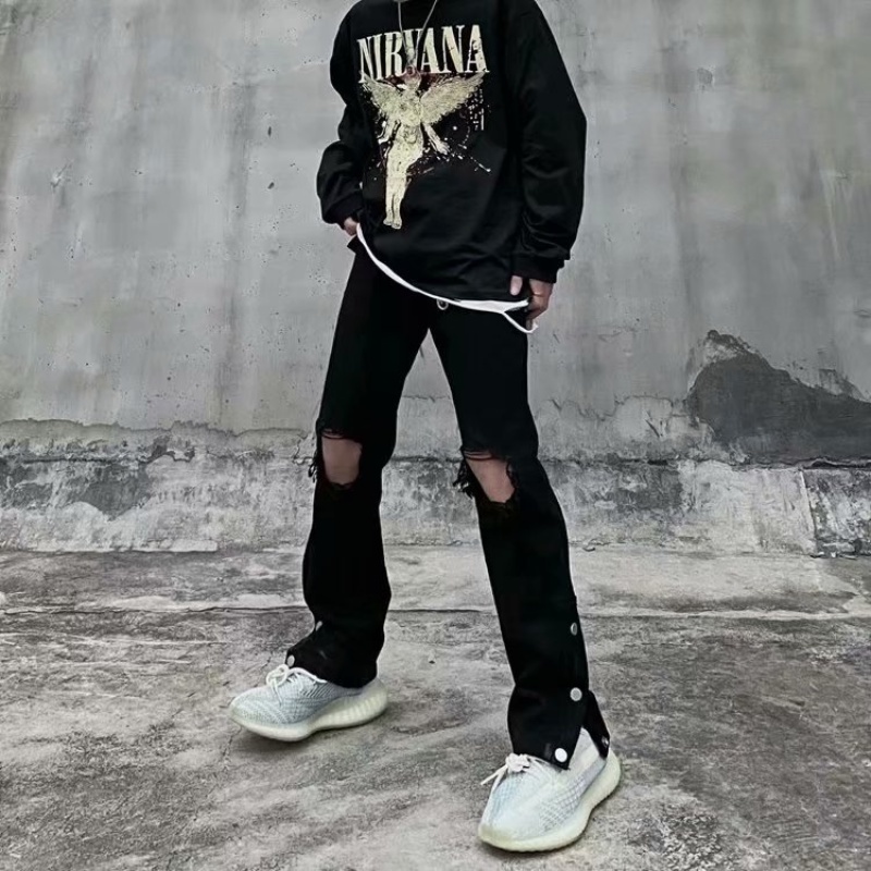 Quần dài phối kiểu rách thời trang phong cách đường phố retro Nhật Bản cho nam