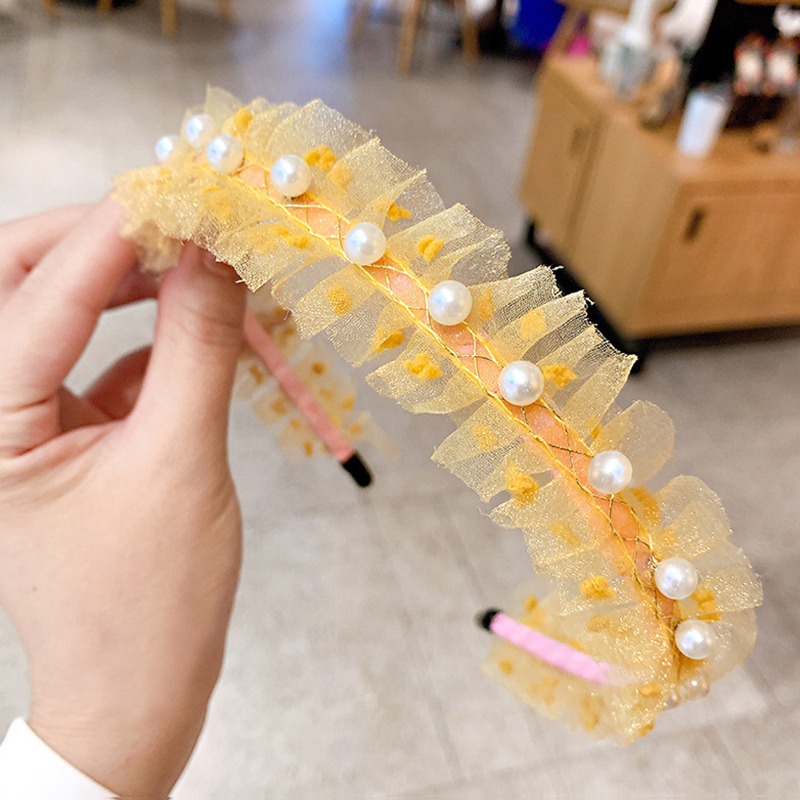 Kẹp Tóc Công Chúa Phối Ren Lưới Đính Ngọc Trai Xinh Xắn Cho Bé Gái