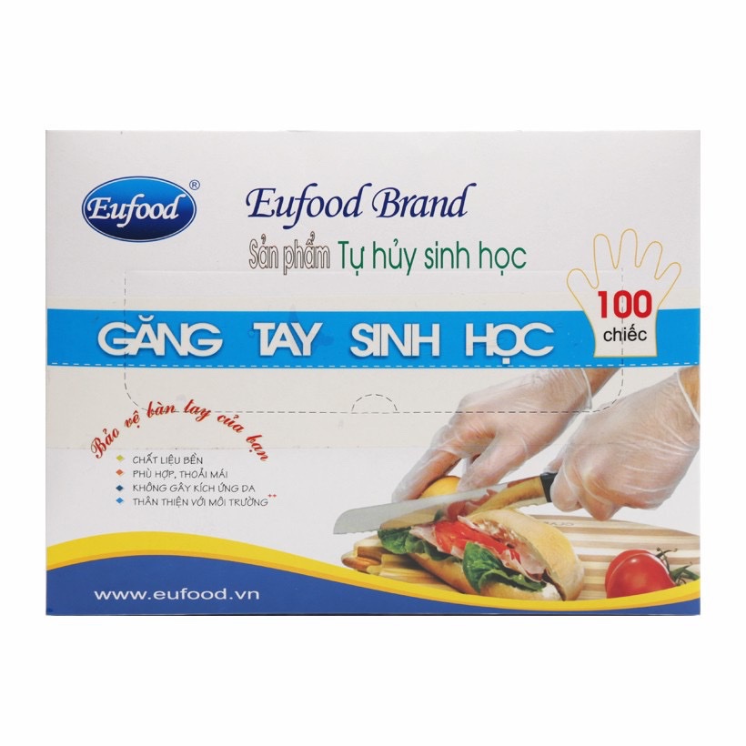 Găng nilon tay tự hủy sinh học bảo vệ môi trường Eufood - Hộp 100 cái