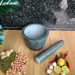 Bộ sản phẩm cối đá + chày đá xanh Tự Nhiên đánh bóng Đường Kính 15m