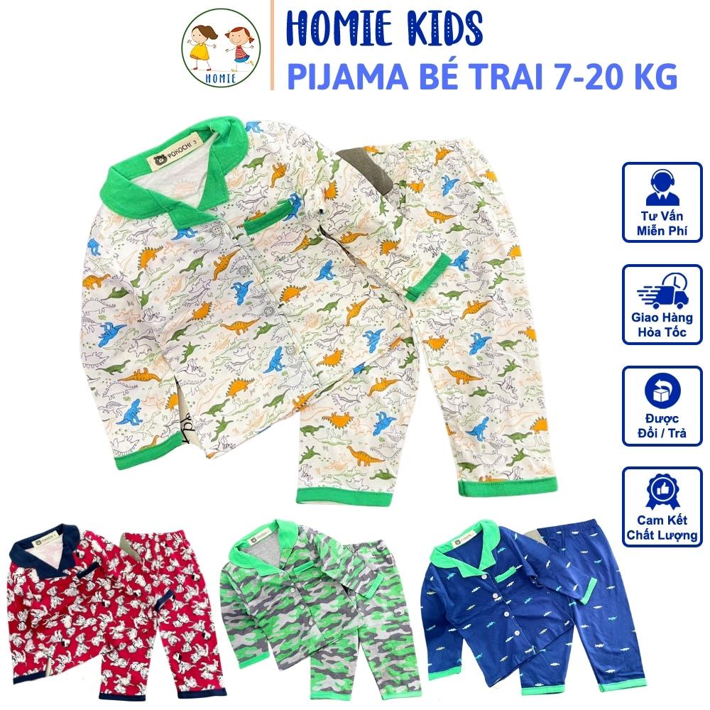 Bộ Đồ Ngủ Pijama Cho Bé Trai 9-21 Kg Set Quần Áo Dài Pizama Trẻ Em Cotton Dày Dặn In Hình Ô Tô Khủng Long Homie Kids