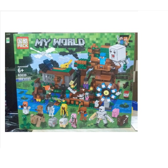 Đồ chơi lắp ghép Lego Minecraft - PRCK 63039 ( Xếp hình nông trại,phòng thủ bên đập nước 986 khối)