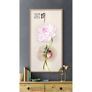 Tranh treo tường canvas hoa sen thư pháp VIP 701- 40 x 75 cm
