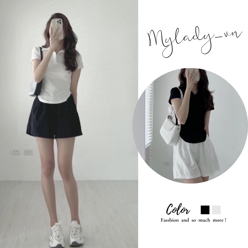 Set đồ nữ 🌸 Bộ Áo thun quần đùi basic cổ bẻ sang chảnh phong cách Han Quốc dành cho nữ MYLADY