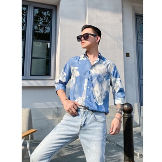 Áo sơ mi nam tay lỡ Trady phong cách ấn tượng chất lụa họa tiết đặc sắc 2 màu