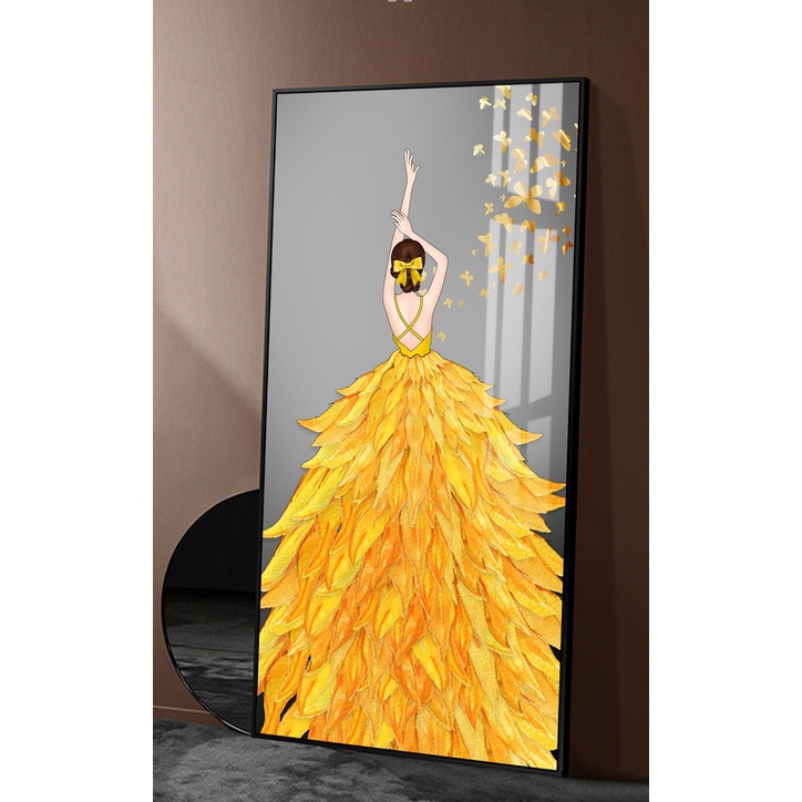 Tranh treo tường - Tranh cô gái nghệ thuật, chất liệu Laminate tráng gương, kích thước 30x60cm