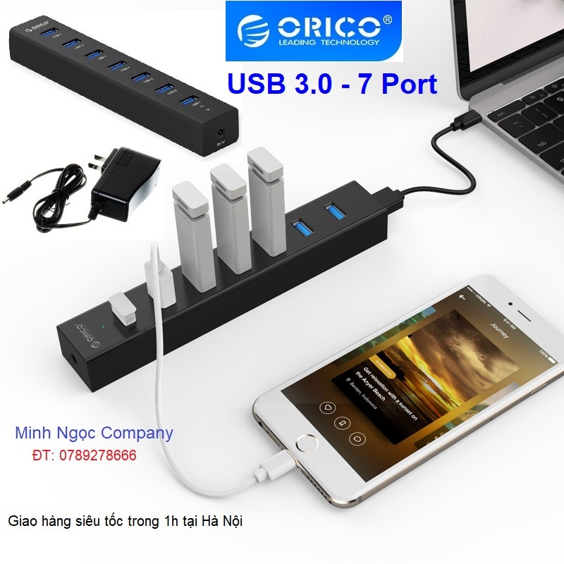 Hub bộ chia 7 cổng USB 3.0 Orico H7013-U3-AD - Hàng Chính Hãng Bảo Hành 12 Tháng