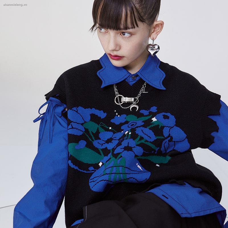 Áo len không tay cổ chữ V màu đen và xanh dương thời trang mùa thu dành cho nữ 2021 | BigBuy360 - bigbuy360.vn