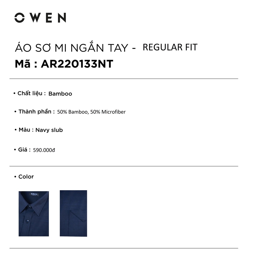 Áo Sơ Mi Nam Ngắn Tay OWEN AR220133NT Somi Công Sở Cao Cấp Màu Navy Sl