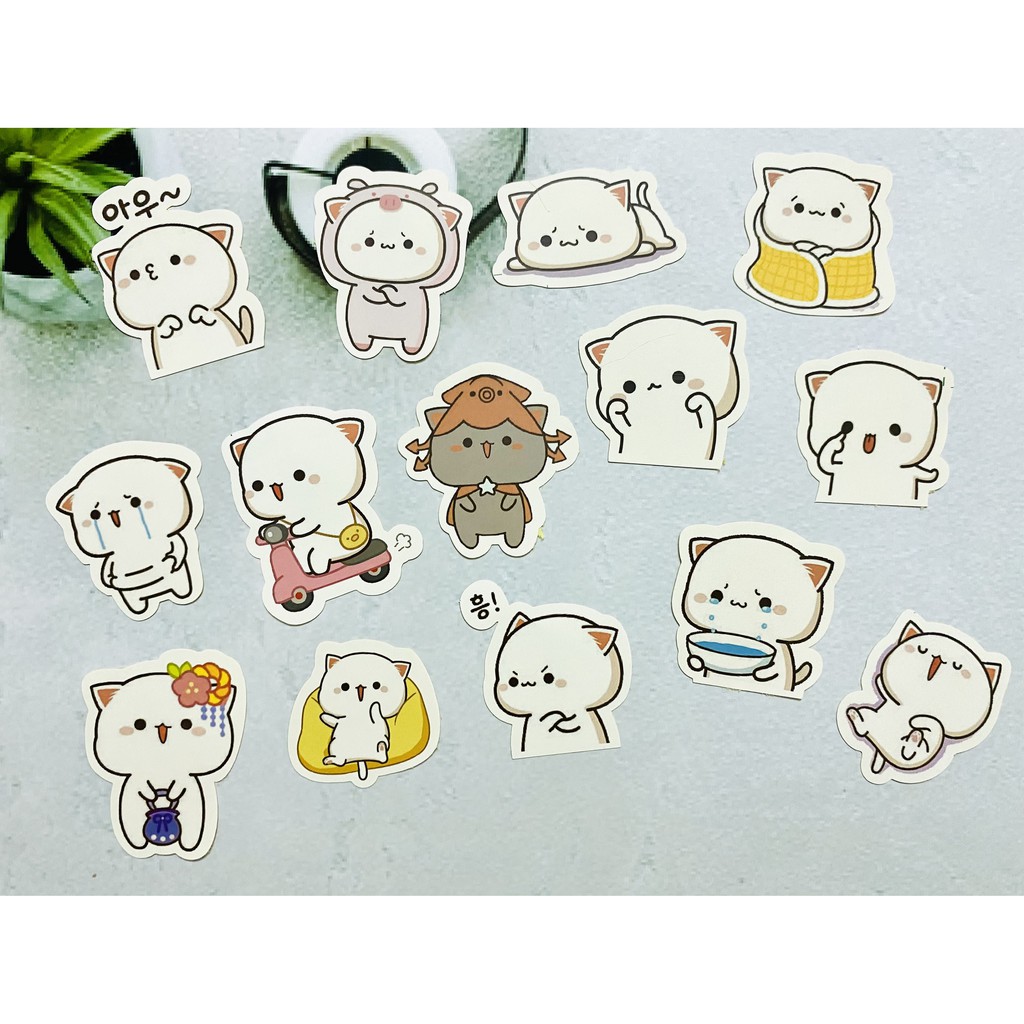 Sticker mèo dễ thương dán trang trí laptop, máy tính bỏ túi, vali, điện thoại, đàn ghita, hộp b