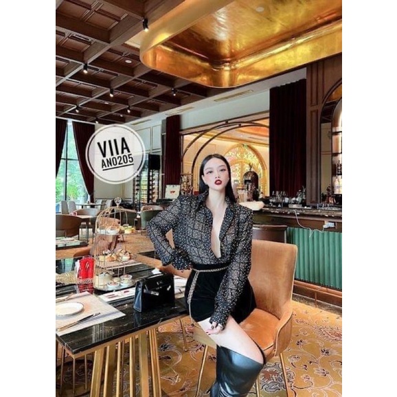 Sơ mi hoạ tiết kẻ ô tim chanh sả AN0205 VIIA DESIGN