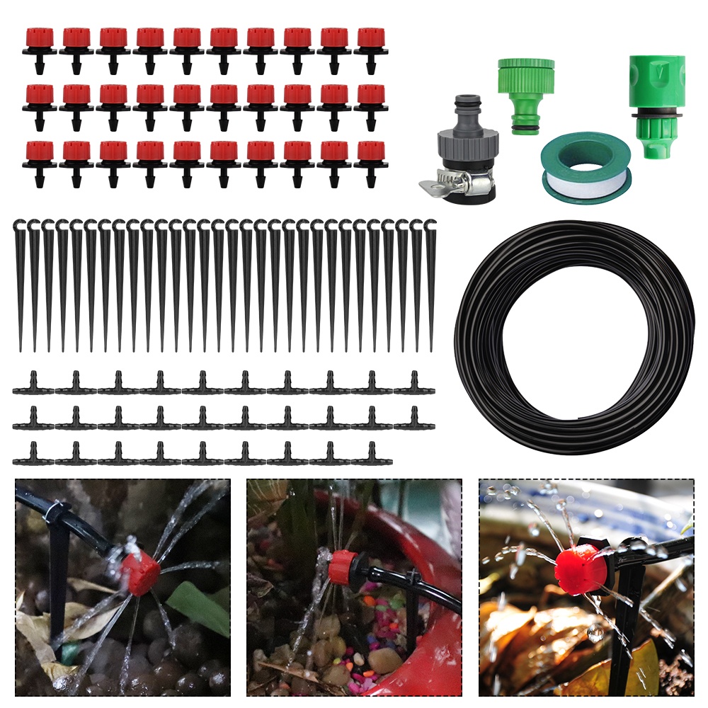 Ống 25M 4 / 7mm Hệ thống tưới nhỏ giọt tự động Bộ dụng cụ tưới nước tự động Bộ dụng cụ tưới nước có thể điều chỉnh Micro Sprinkler cho vườn