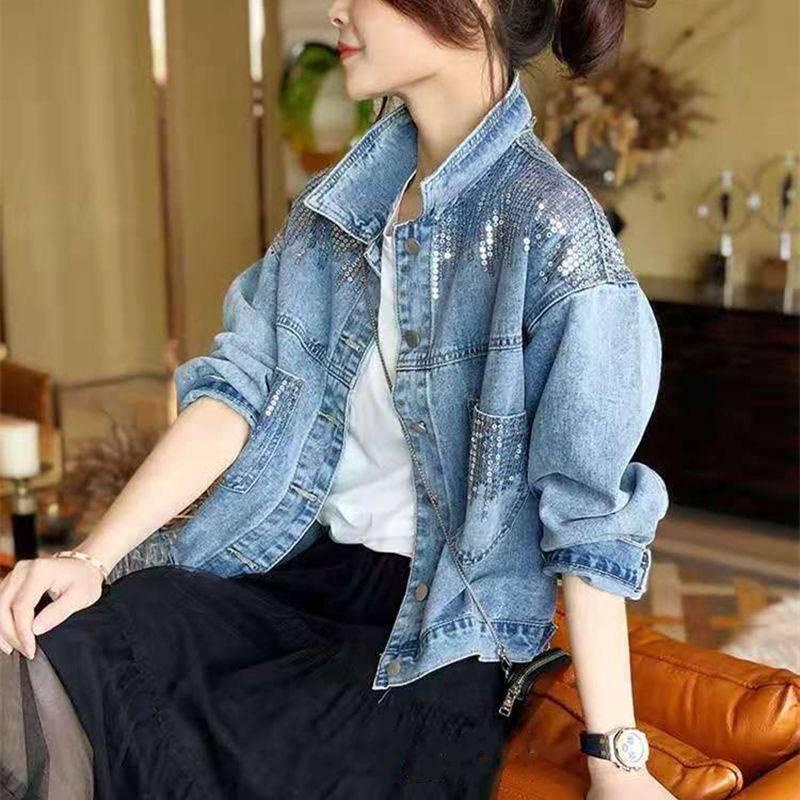 📣📣Áo khoác dáng rộng đính kim sa phong cách Hàn Quốc thời trang mùa thu cho nữ