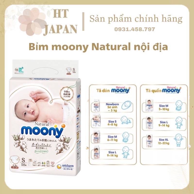 BỈM DÁN/QUẦN MOONY NATURAL NỘI ĐỊA CÁC SIZE Nb90/S84/M64/M58/L54/L44/XL38/XXL26
