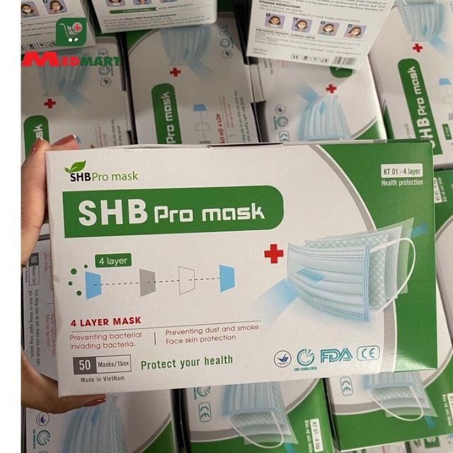 [Video Thật] Khẩu Trang Y Tế 4 Lớp Giấy Kháng Khuẩn SHB Pro Mask, Lọc Bụi, Vi Khuẩn, Hộp 50 Chiếc - Medmart