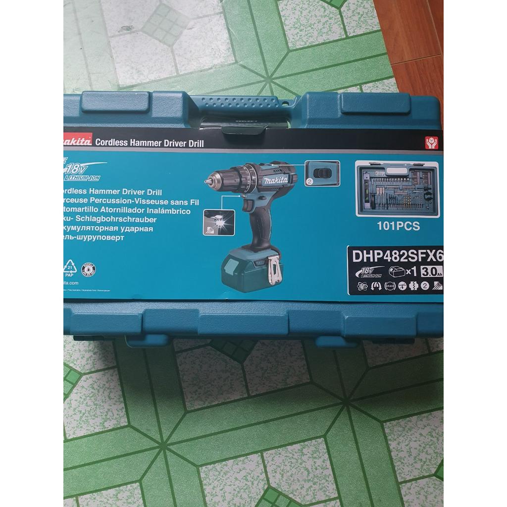 Bộ máy khoan pin 101 mũi khoan vít Makita DHP482SFX6 - Hàng chính hãng, bảo hành 6 tháng
