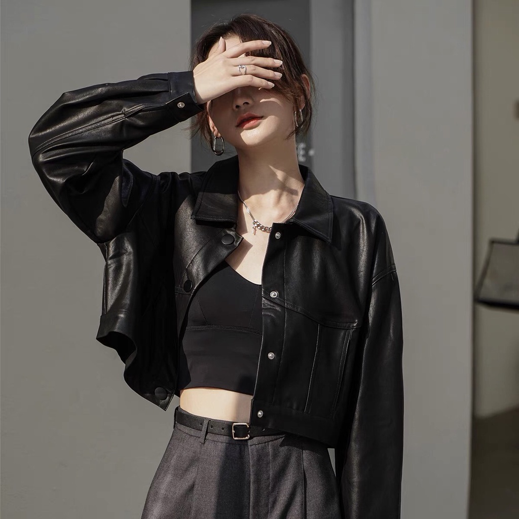 Áo Khoác Da Croptop Nữ, Áo Da Nữ Basic Phong Cách Cá Tính Trẻ Trung Năng Động HÀNG LOẠI 1