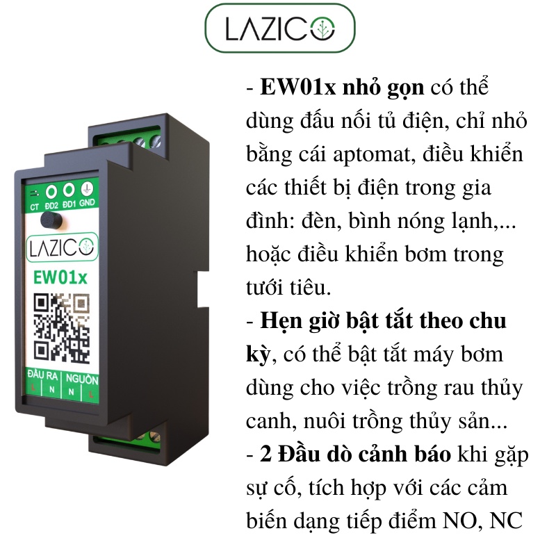 Điều khiển từ xa máy bơm quạt mô tơ 220V bằng điện thoại qua wifi LAZICO EW01x