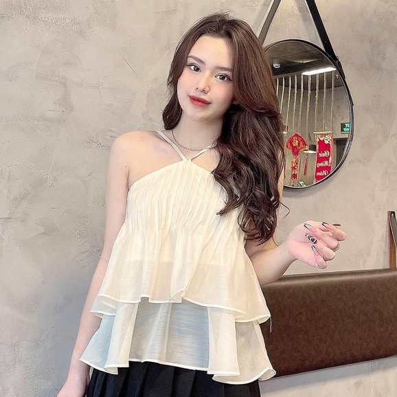 Áo hai dây nữ hở vai bánh bèo tiểu thư xinh xắn