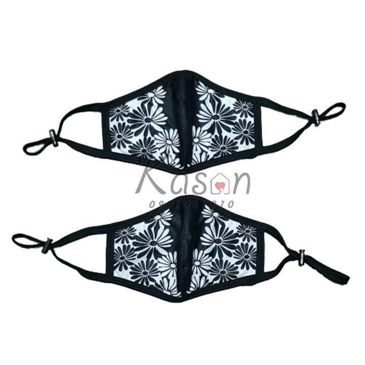 Khẩu Trang Vải Cao Cấp 3 Lớp Họa Tiết Hoa Cúc Có Khóa Điều Chỉnh Dây Đeo