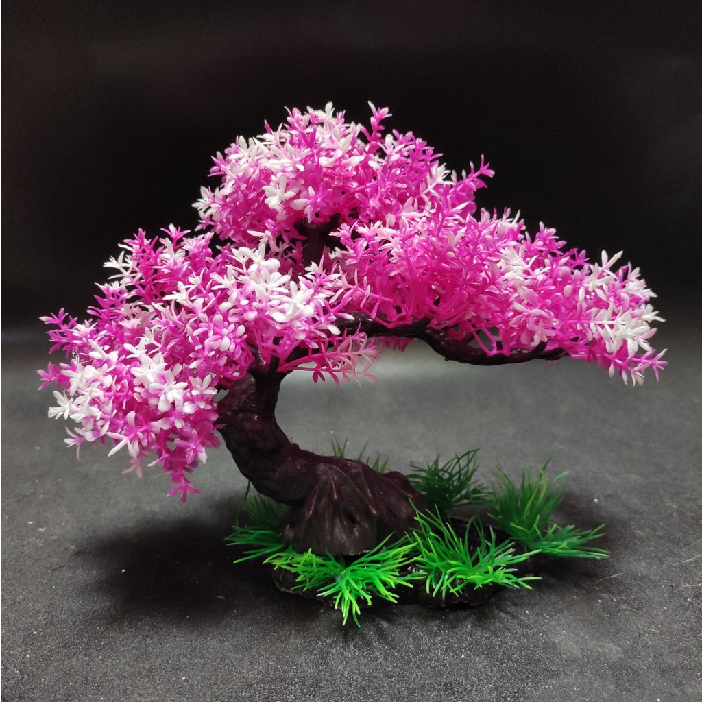 Cây cảnh nhựa trang trí bể cá - cây 1 tán bonsai