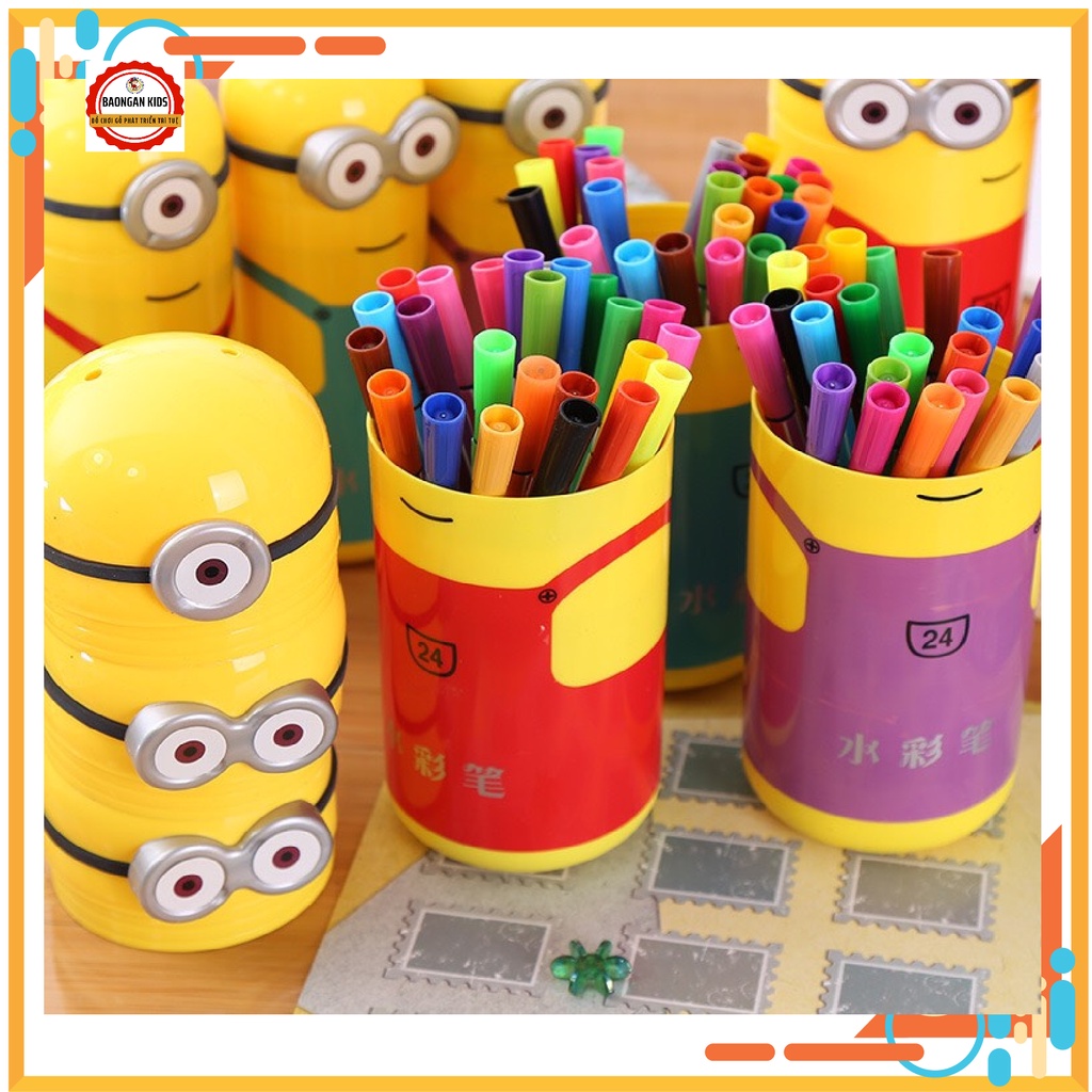 Hộp bút màu dạ 12-18-24-36 màu, bút lông tô màu hình minion đáng yêu