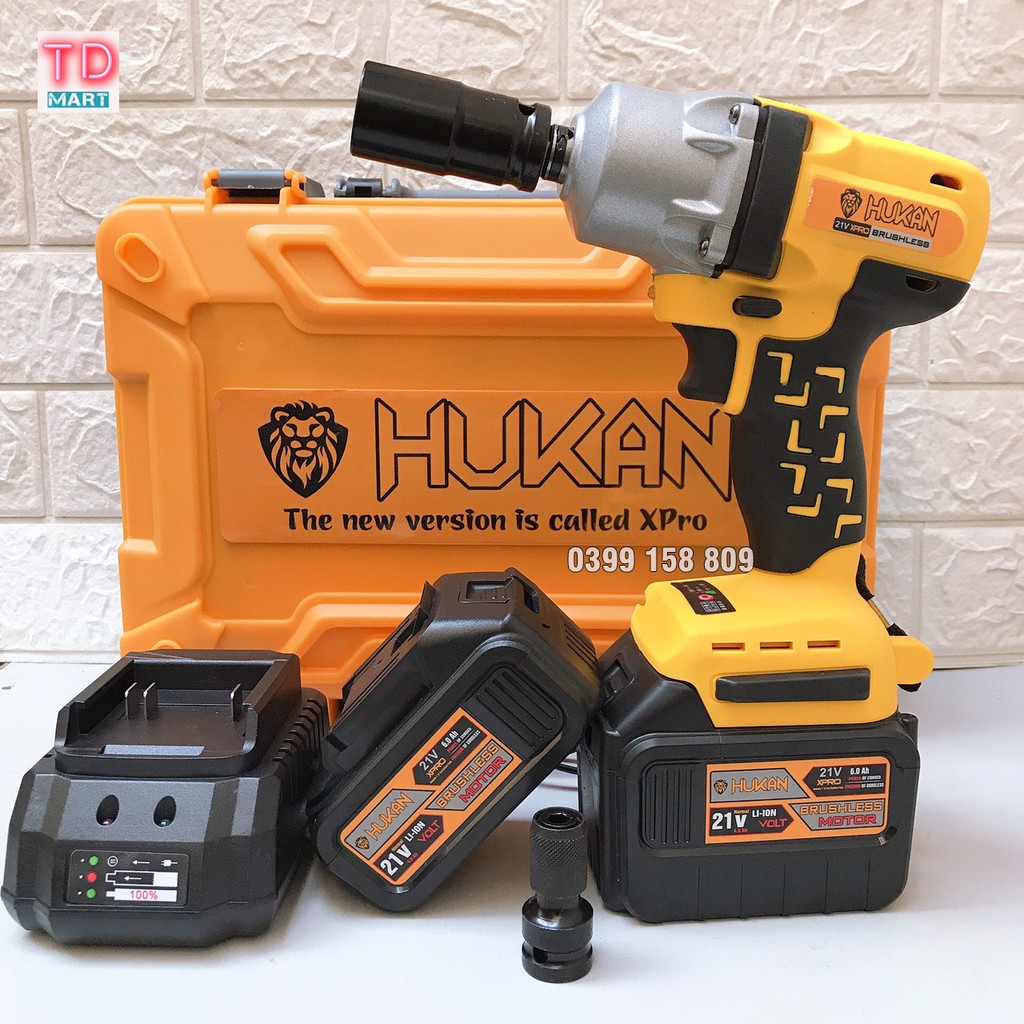 Máy siết bulong dùng pin 21v Hukan không chổi than, Pin 15 Cell Cực Khủng