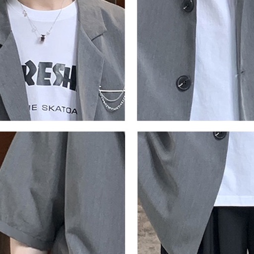 Áo blazer nam tay ngắn màu xám form rộng phong cách Hàn Quốc Leafa BZ17