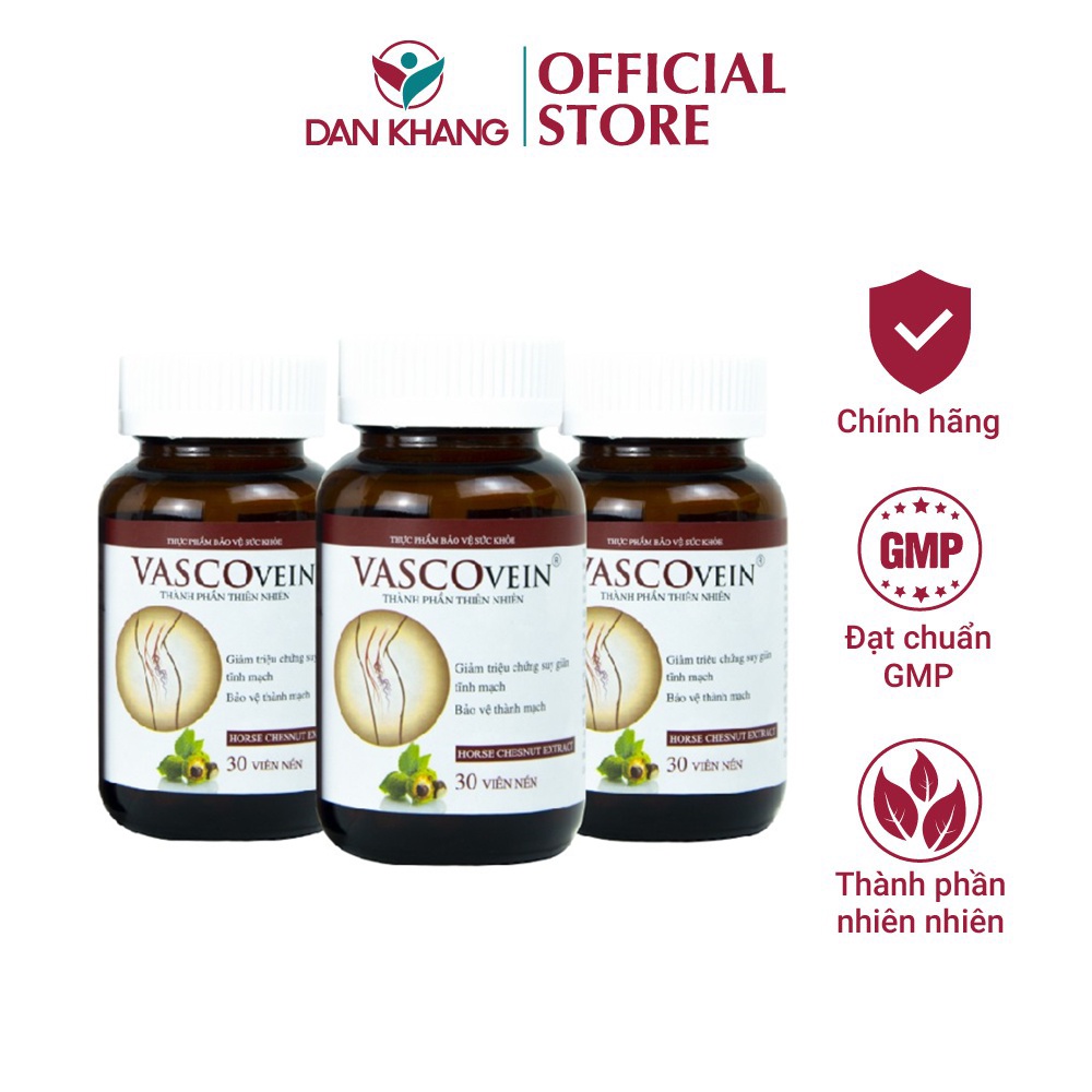 Combo 3 Viên Uống Hỗ Trợ Làm Giảm Và Phòng Ngừa Suy Giãn Tĩnh Mạch Vascovein Dan Khang Hộp 30 viên