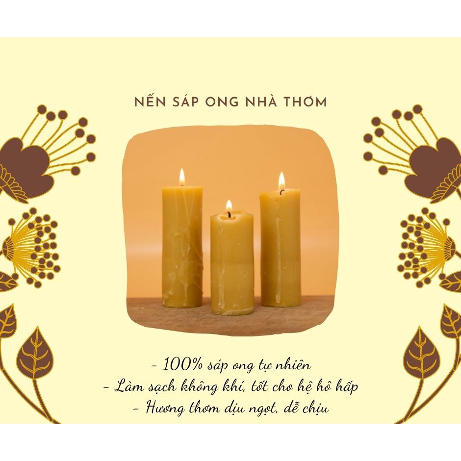 Nến Sáp Ong Nhà Thơm size Đại - 100% sáp ong nguyên chất