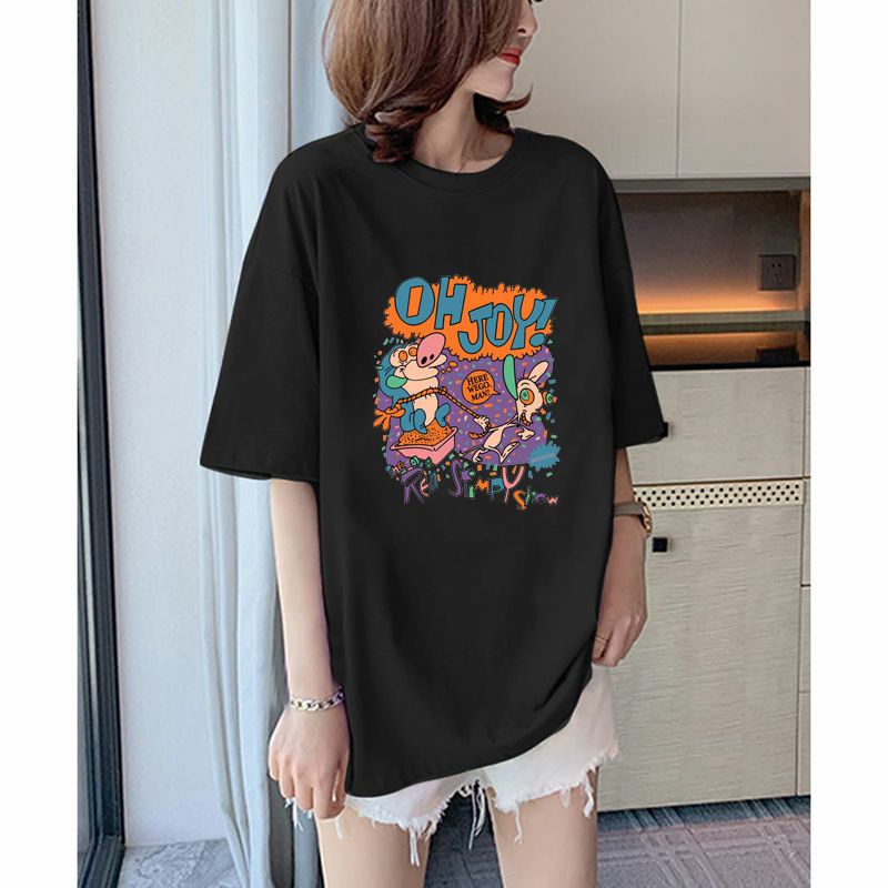 Áo Thun Nữ 100% Cotton Form Rộng Unisex Ulzzang In Họa Tiết