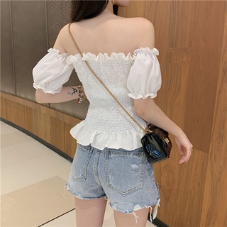 Áo thắt eo tay phồng trễ vai