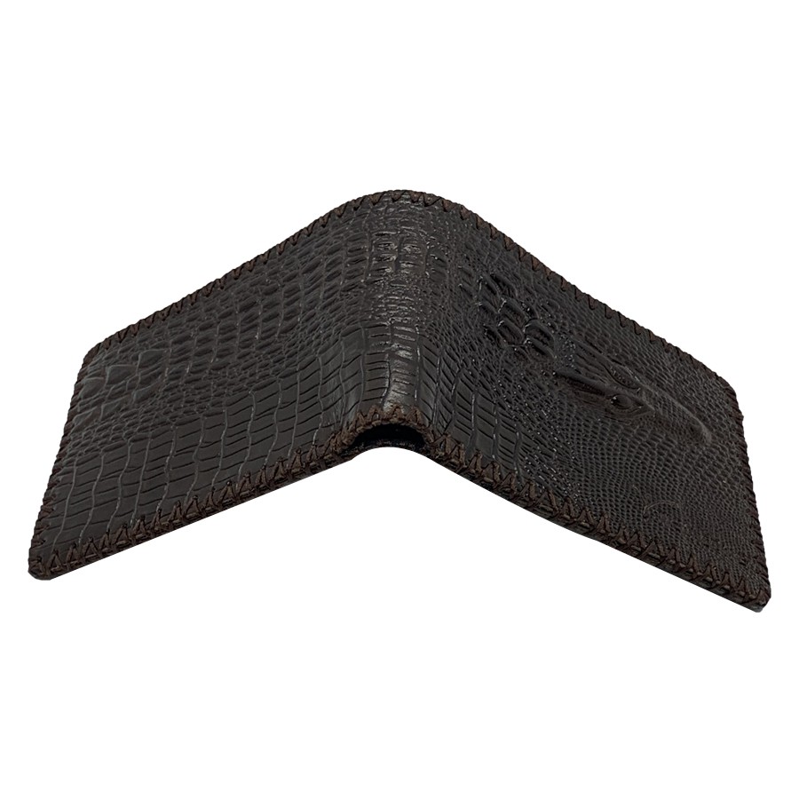 Ví Nam Ngang Da Bò Dập Vân Cá Sấu May Viền Tiến Công Màu Nâu Đất - TCN1042